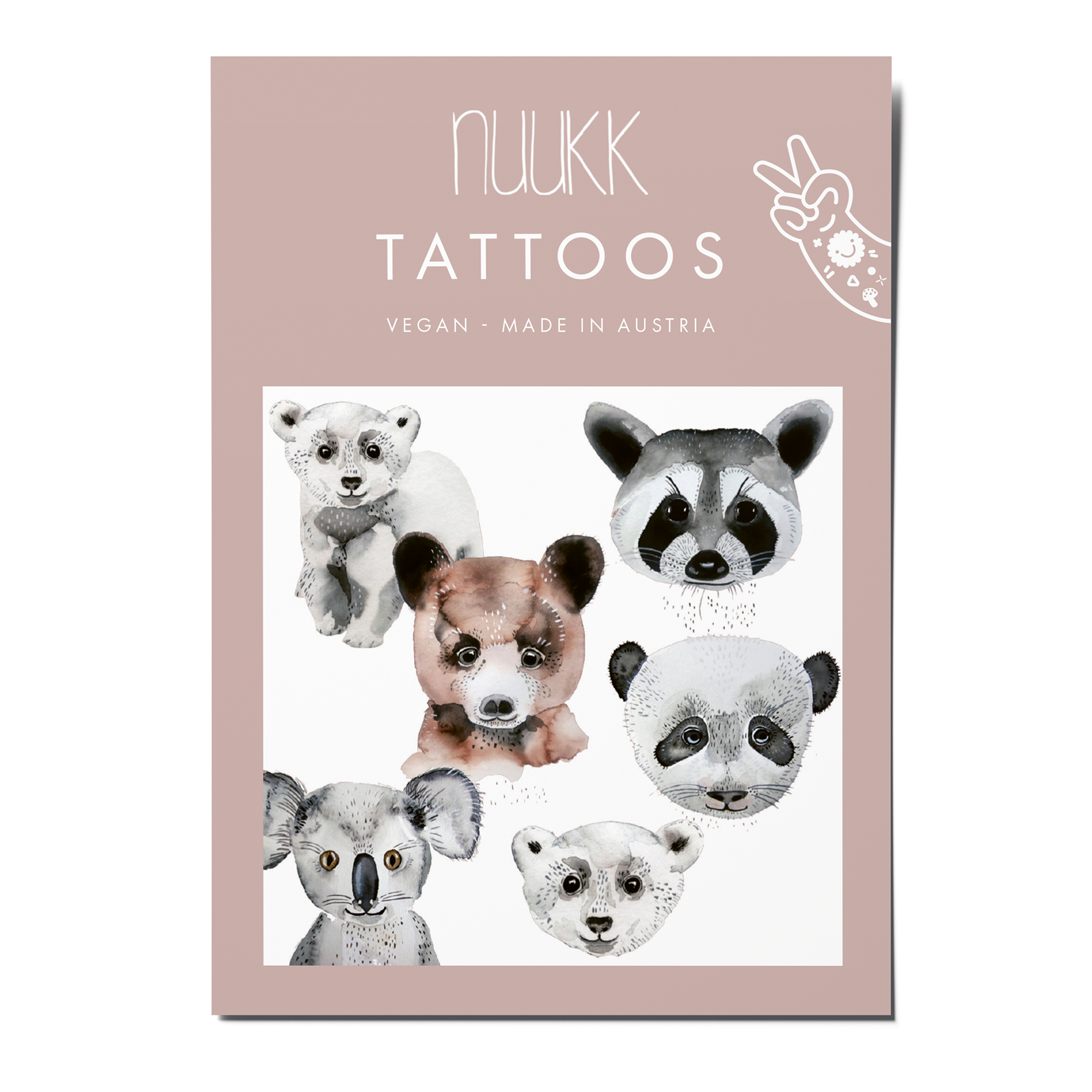 nuukk nachhaltige Kindertattoos Bären mit Braunbär, Panda, Eisbär und Koala. Tattoos Bären
