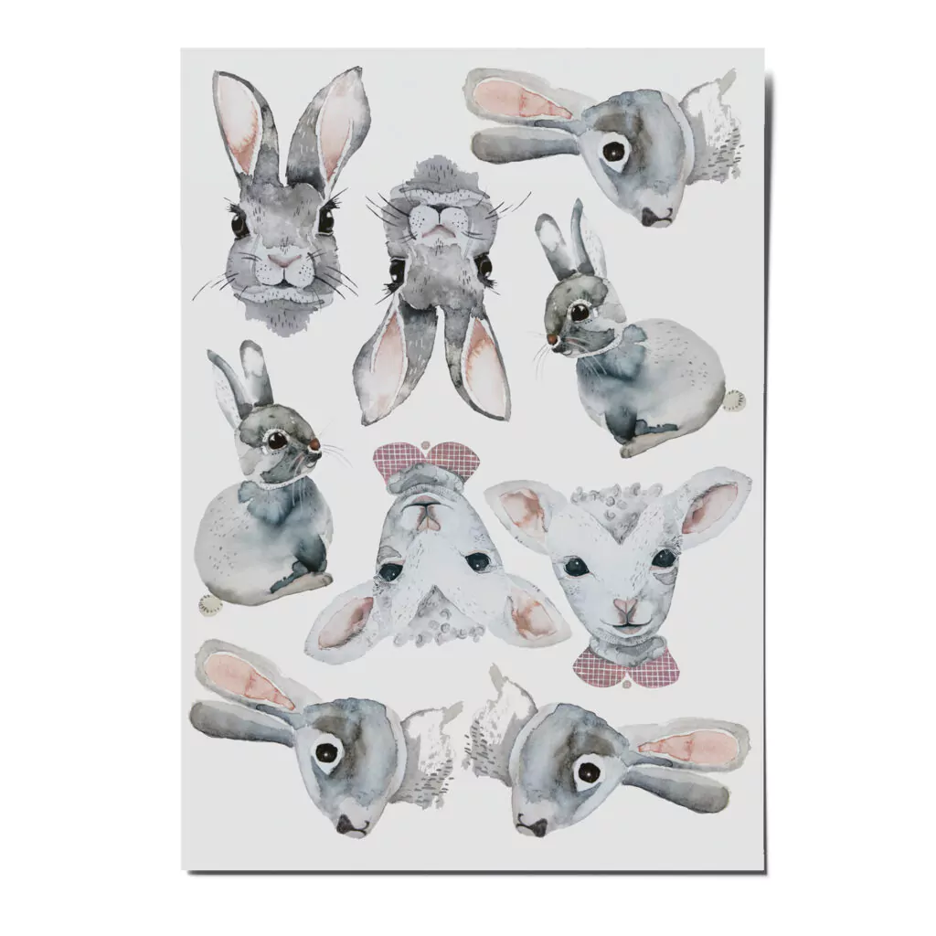 nuukk nachhaltige Kindertattoos “Hasen”. Für's Osternest und zum Ostereier-Verschönern: Osterhase und Lamm als süße Aquarellzeichnungen.