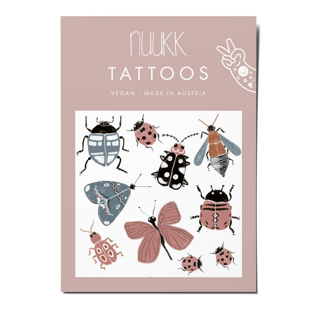 nuukk Bio Kindertattoos / Tattoos, vegan, Motive: Käfer, Marienkäfer, Schmetterling, Insekten. Tattoos Käferchen