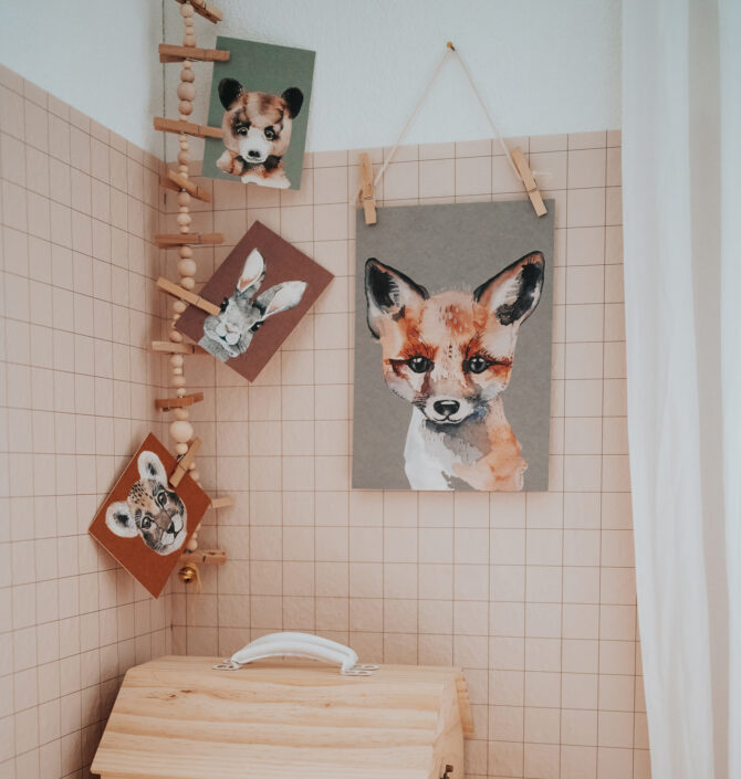 Aquarell-Tiere: Postkarten und Poster von nuukk mit Fuchs, Löwe, Hase und Bär