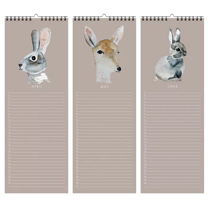 nuukk Geburtstagskalender Aquarelltiere 02 weiss 2