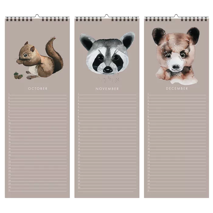 nuukk Geburtstagskalender Aquarelltiere 04 weiss 2