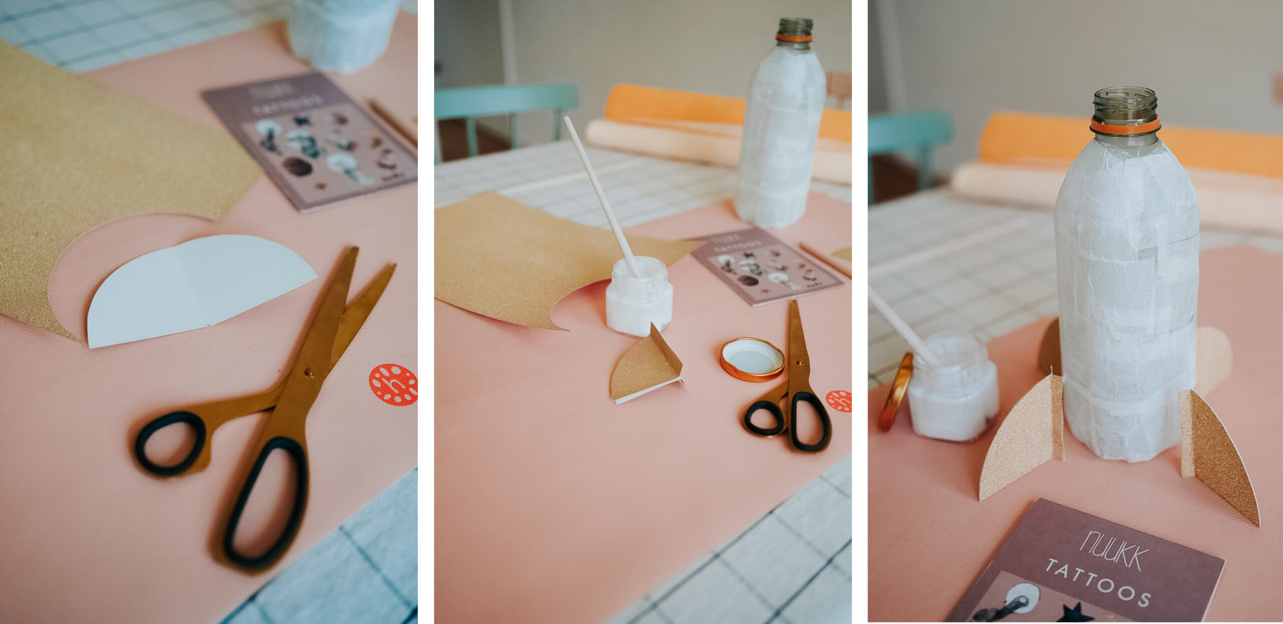 Mit der Schere werden die "Flügel" der Raketen Laterne ausgeschnitten