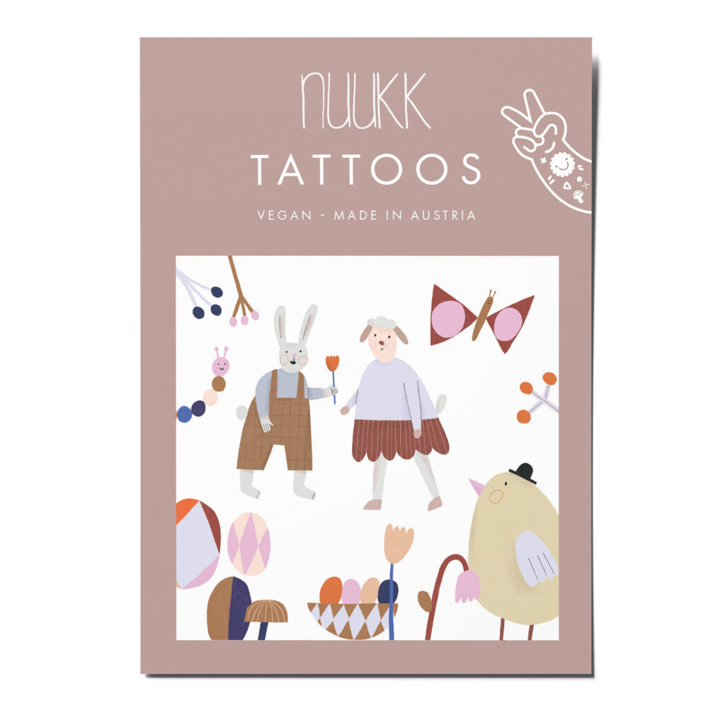 nuukk Bio Kindertattoos / Tattoos, vegan, Motive: Ostern, Lamm, Hase, Osternest, Ostereier, Osterhase