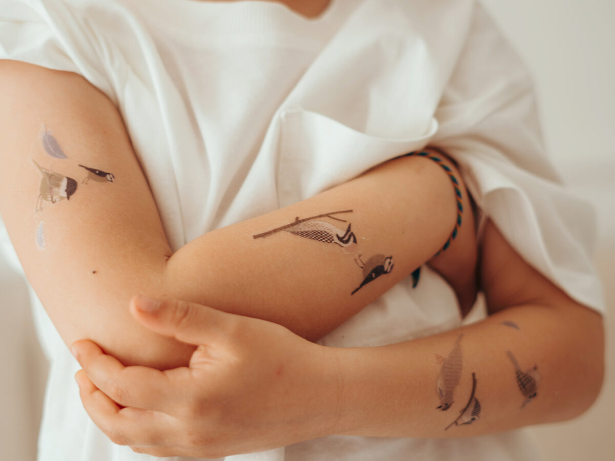 nuukk Bio Kindertattoos / Tattoos, vegan, Motive: Vögel, Rotkehlchen, Meise, Eule, Spatz. Tiere Kindertattoos