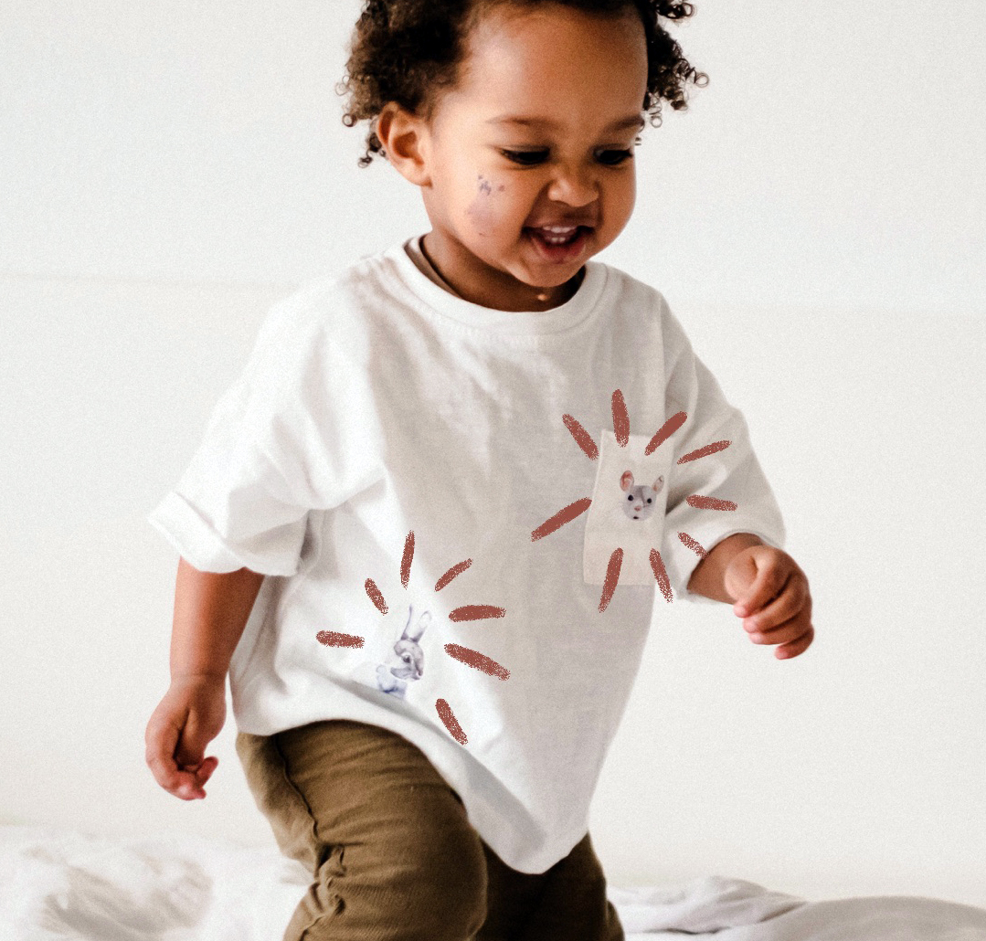 Untitled Artwork nuukk Bügelbilder anbringen, Löcher stopfen auf T-Shirt, Flecken kaschieren, Motive: Maus, Hase