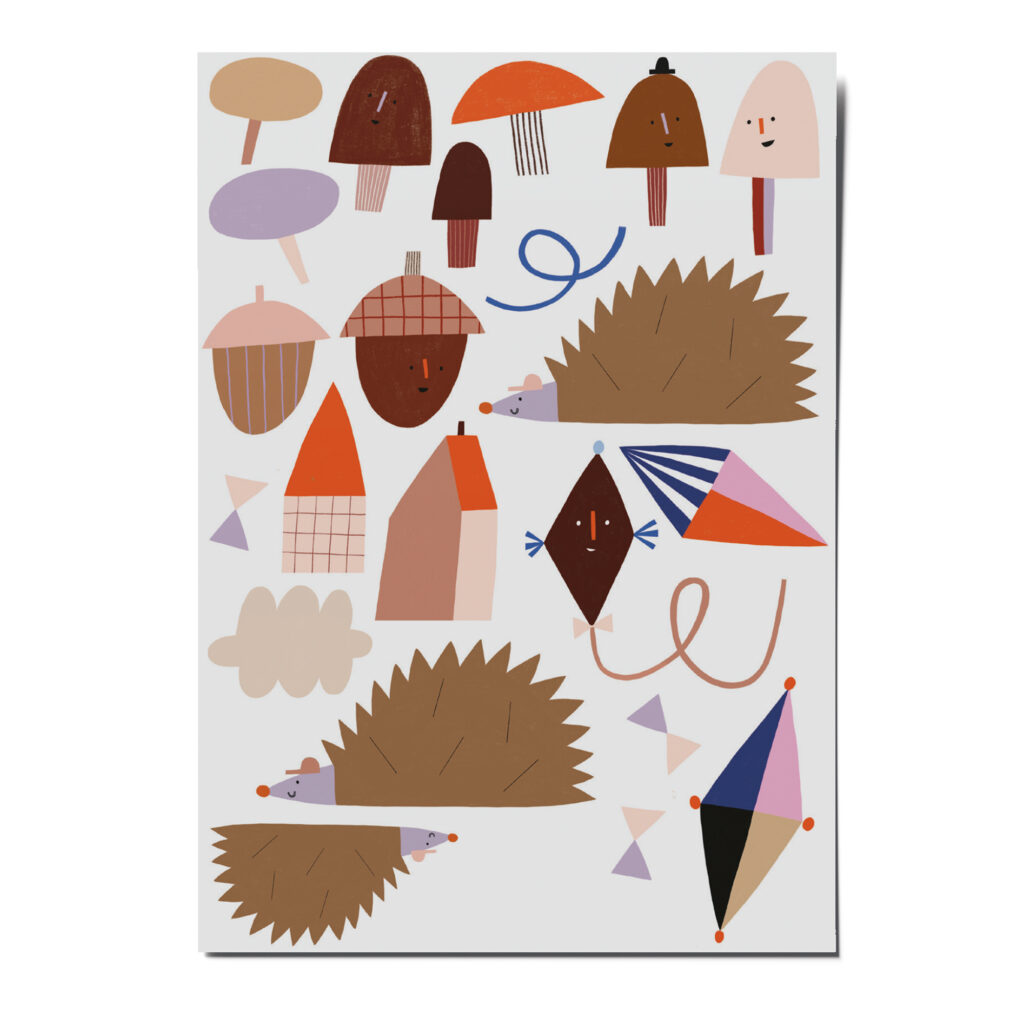 nuukk nachhaltige Kindertattoos “Igel”: mit Illustrationen von Anna Katharina Jansen. Herbstliche Motive, wie Eicheln, Drachen, Pilze und Wolken.