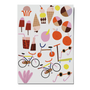 nuukk nachhaltige Kindertattoos “Sommer”: mit Illustrationen von Anna Katharina Jansen. Sommerliche Motive, wie Sonnenbrille, Eis, Eistüte, Fahrrad, Limonade. Tattoos Fahrrad