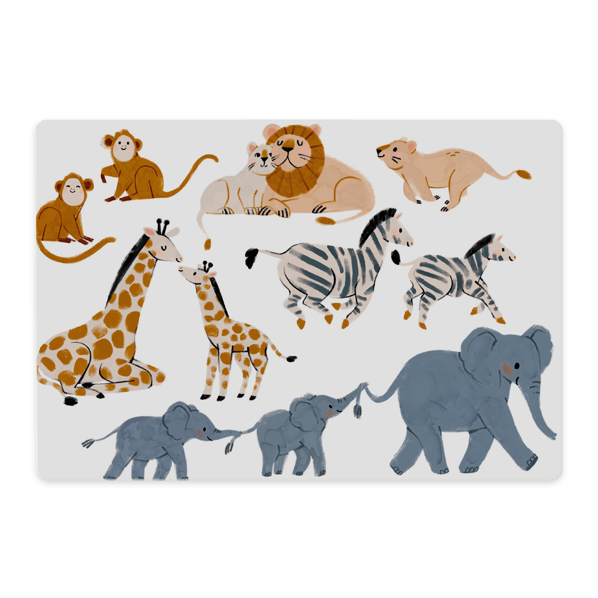safari-schneidebrett-nuukk nuukk, Frühstücksbrettchen für Kinder, Schneidebrett, spülmaschinenfest, Motive: Elefant, Zebra, Giraffe, Affe, Löwe, Safari, Zootiere