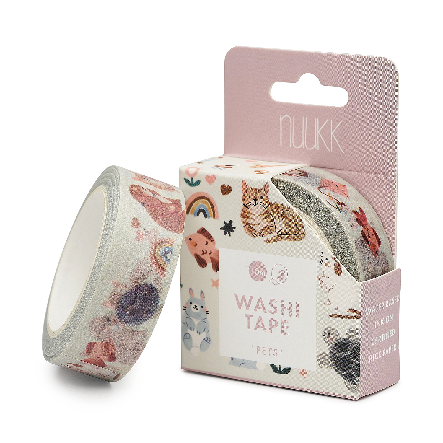WAS.1.09-washi-pets-nuukk-web Washi Tape / Klebeband von nuukk, Motive: Sommer, Katze, Hund, Goldfisch, Schildkröte, Hase, Regenbogen, Haustiere