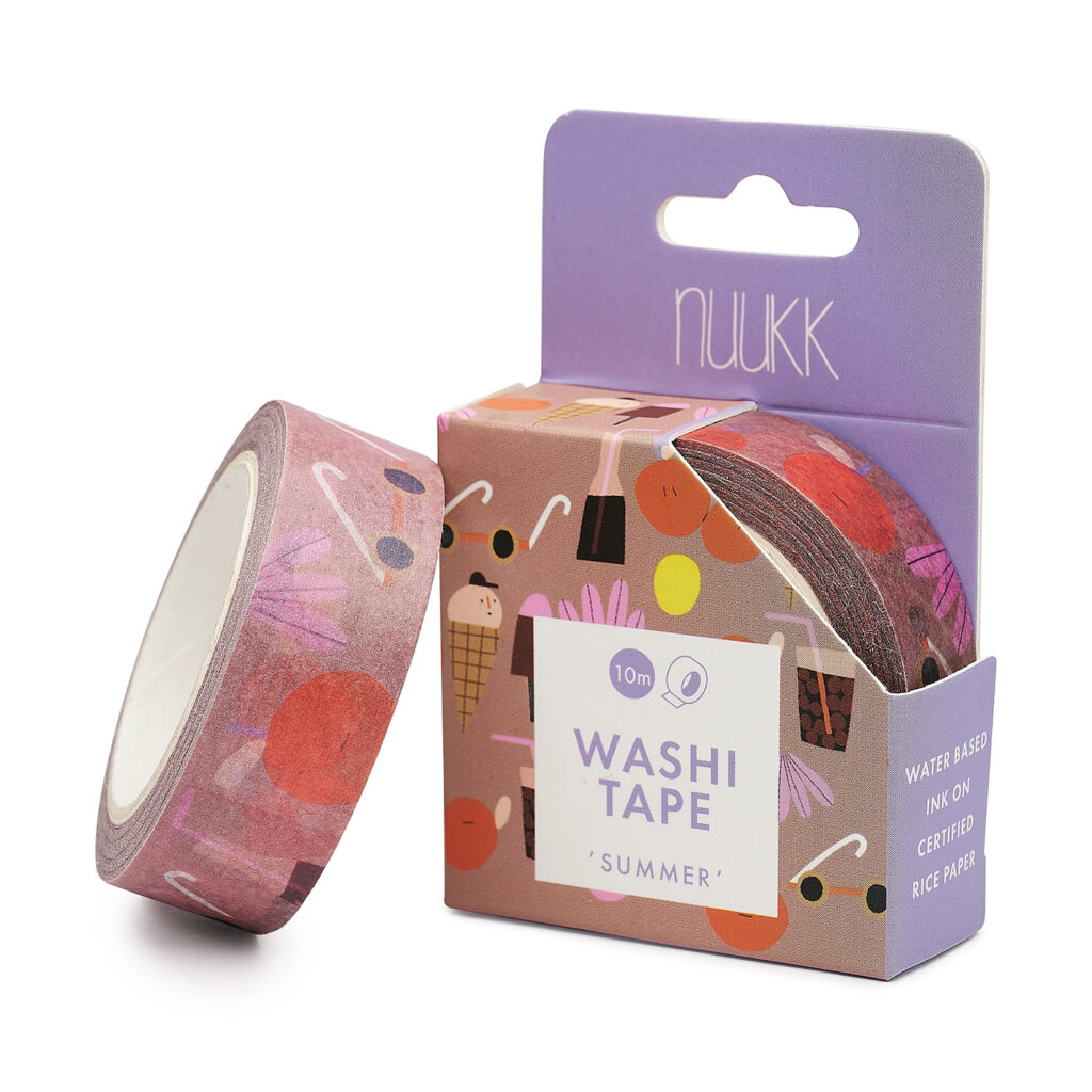 Washi Tape / Klebeband / Masking Tape von nuukk "Sommer", Motive: Eis, Sonnenbrille, Limo. Farbe: rosa, pink