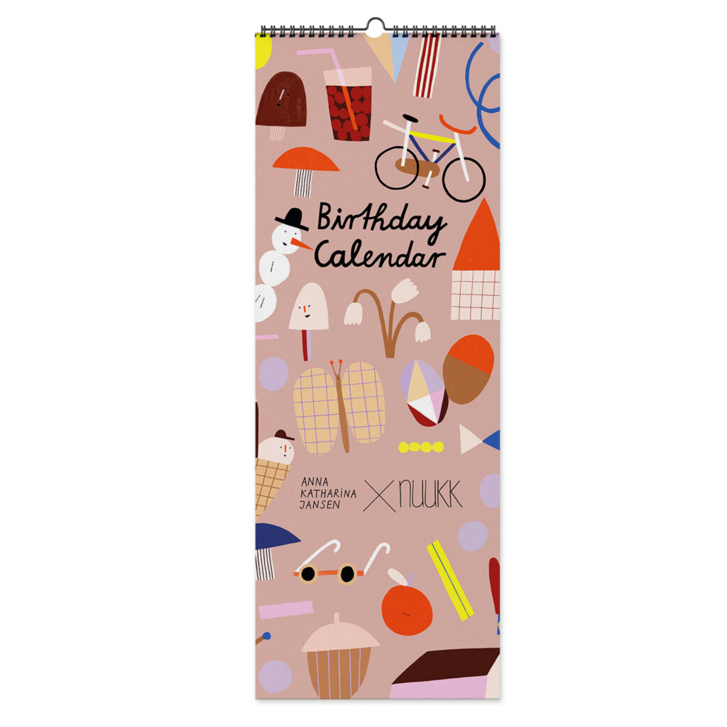 Geburtstagskalender mit Illustrationen von Anna Katharina Jansen von nuukk mit vielen bunten Motiven.
