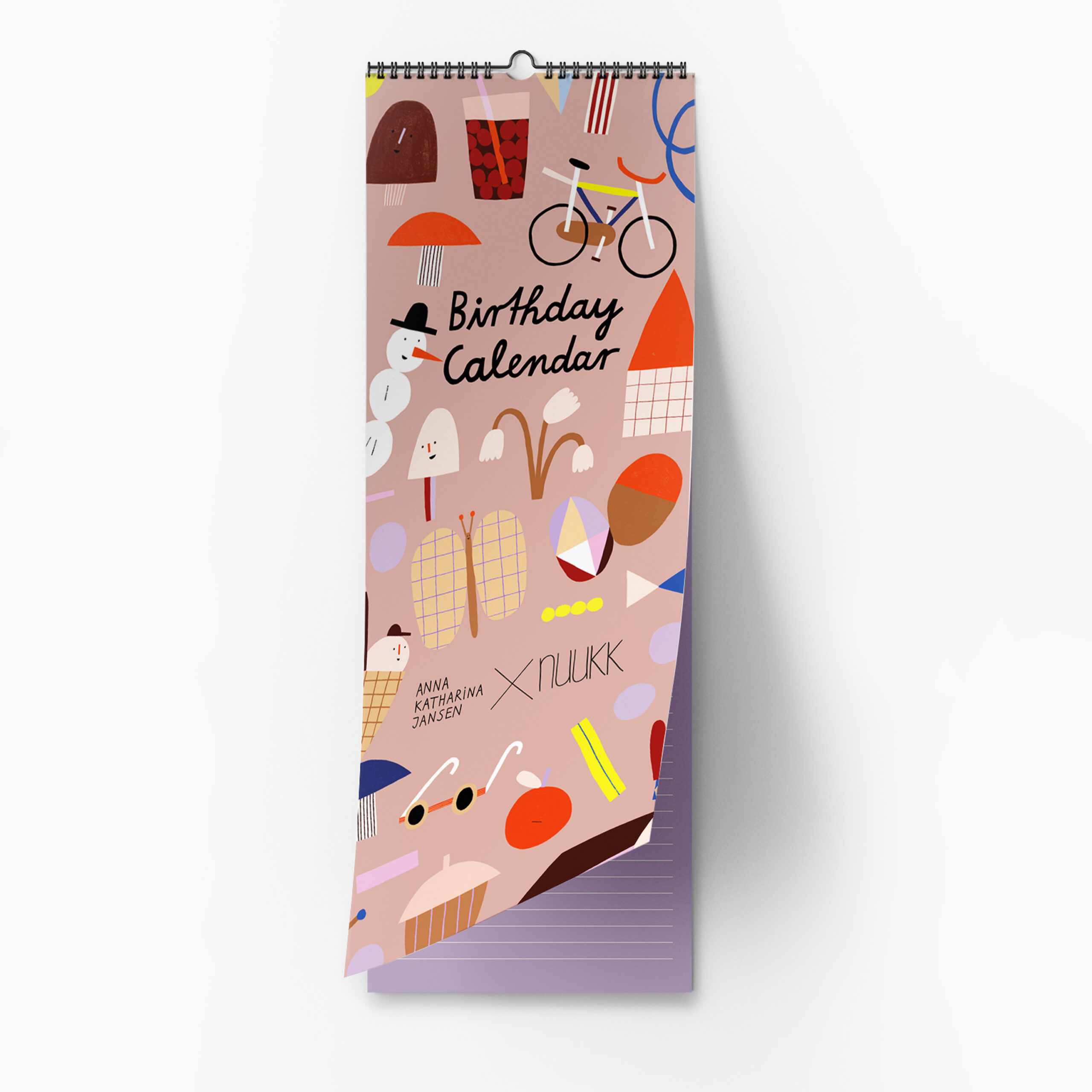 Geburtstagskalender mit Illustrationen von Anna Katharina Jansen von nuukk mit vielen bunten Motiven.
