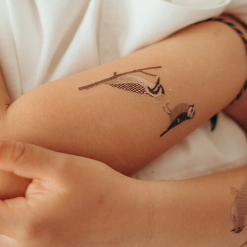 nuukk-voegel-tattoos nuukk Vögel Kindertattoos mit Spatz, Specht, Meise und Rotkehlchen