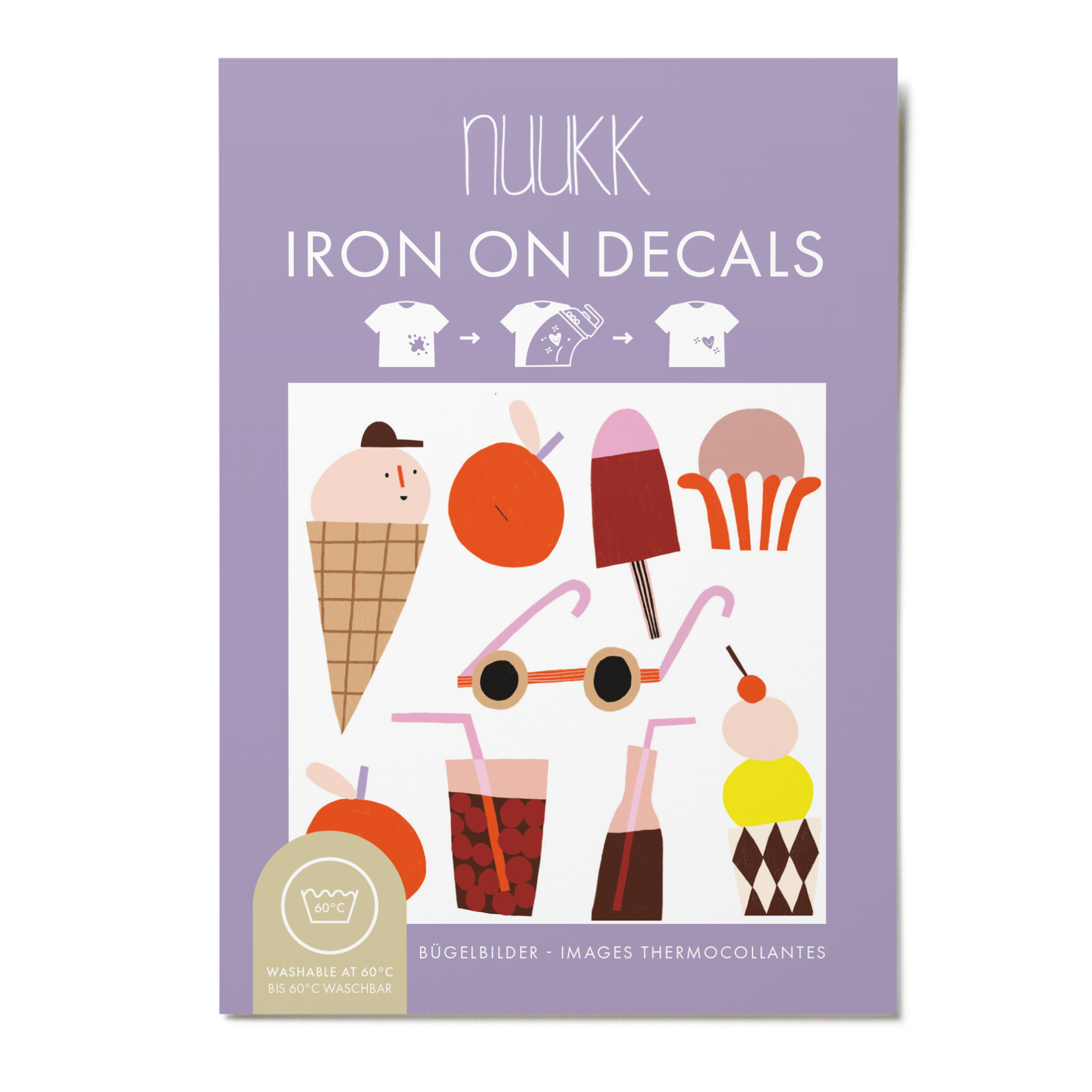 Bügelbilder von nuukk mit sommerlichen Motiven: Eis, Sonnenbrille, Cocktail, Limonade. Zum Aufbügeln auf Textilien. Einfach Flecken und kleine Löcher abdecken.