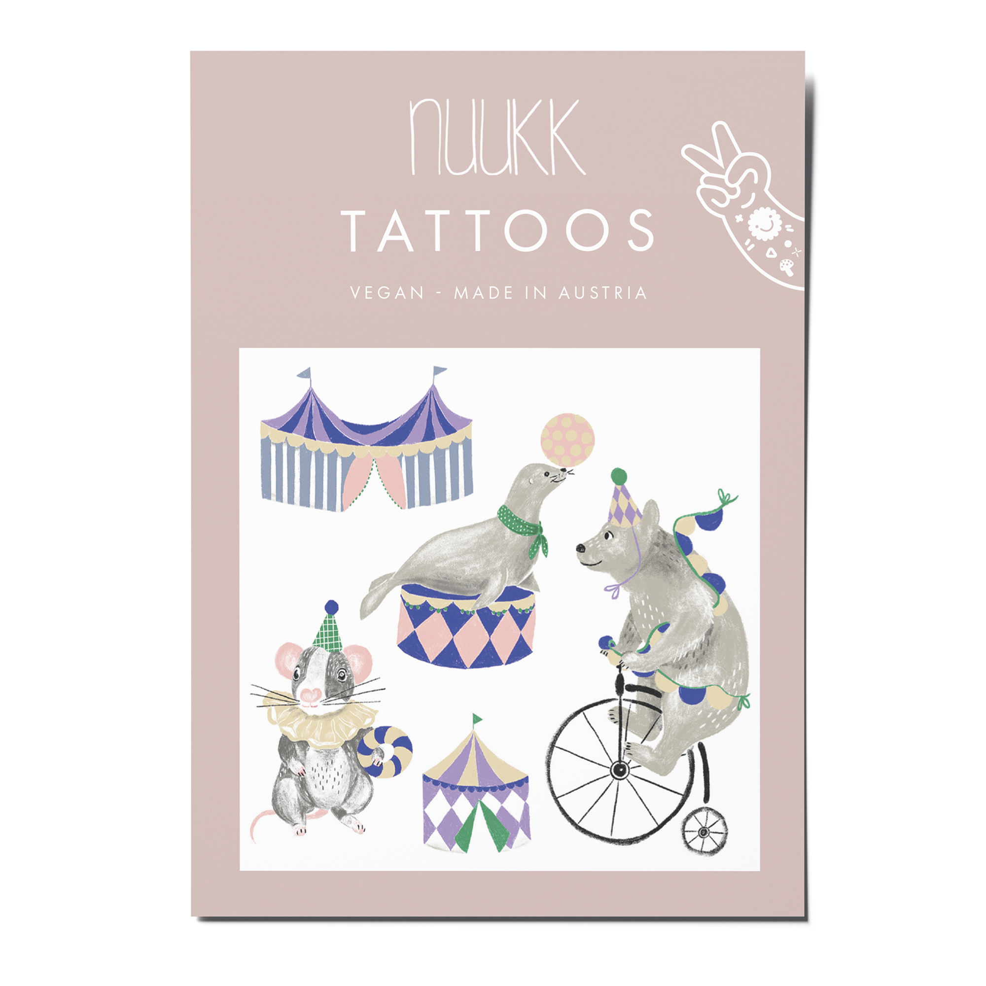 Kindertattoos Zirkus, nuukk nachhaltige Kindertattoos “Zirkus”: mit niedlichen Illustrationen, wie Bär, Maus, Robbe und Zirkuszelt