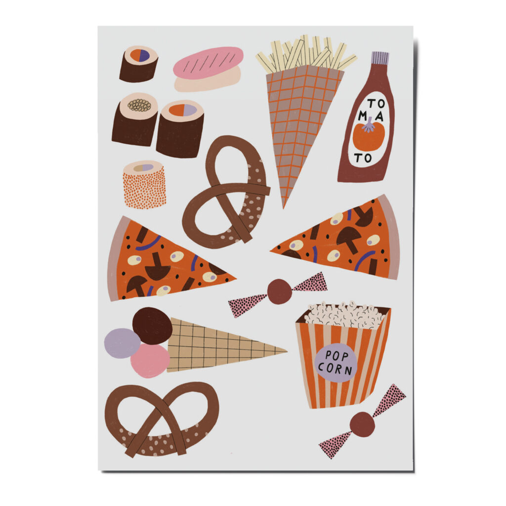 Tattoos Fastfood. nuukk nachhaltige Kindertattoos “Fastfood”: mit Illustrationen von Anna Katharina Jansen. Popcorn, Pommes, Ketchup, Pizza, Breze, Eis, Sushi