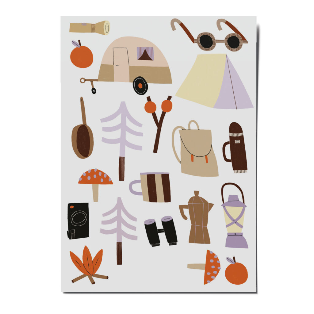 Tattoos Outdoor. nuukk nachhaltige Kindertattoos “Outdoor”: mit Illustrationen von Anna Katharina Jansen. Motive für alle, die Natur und Urlaub und Camping lieben, wie Wohnwagen, Zelt, Rucksack, Lagerfeuer, Kamera, Thermoskanne, Taschenlampe, Fliegenpilz und Kaffeekanne.