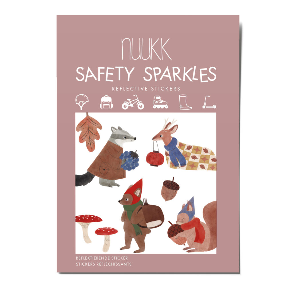 Reflektierende Aufkleber Waldbewohner, Reflexsticker mit Waldtier-Motiven: Fuchs, Bär, Dachs, Reh, Eichhörnchen