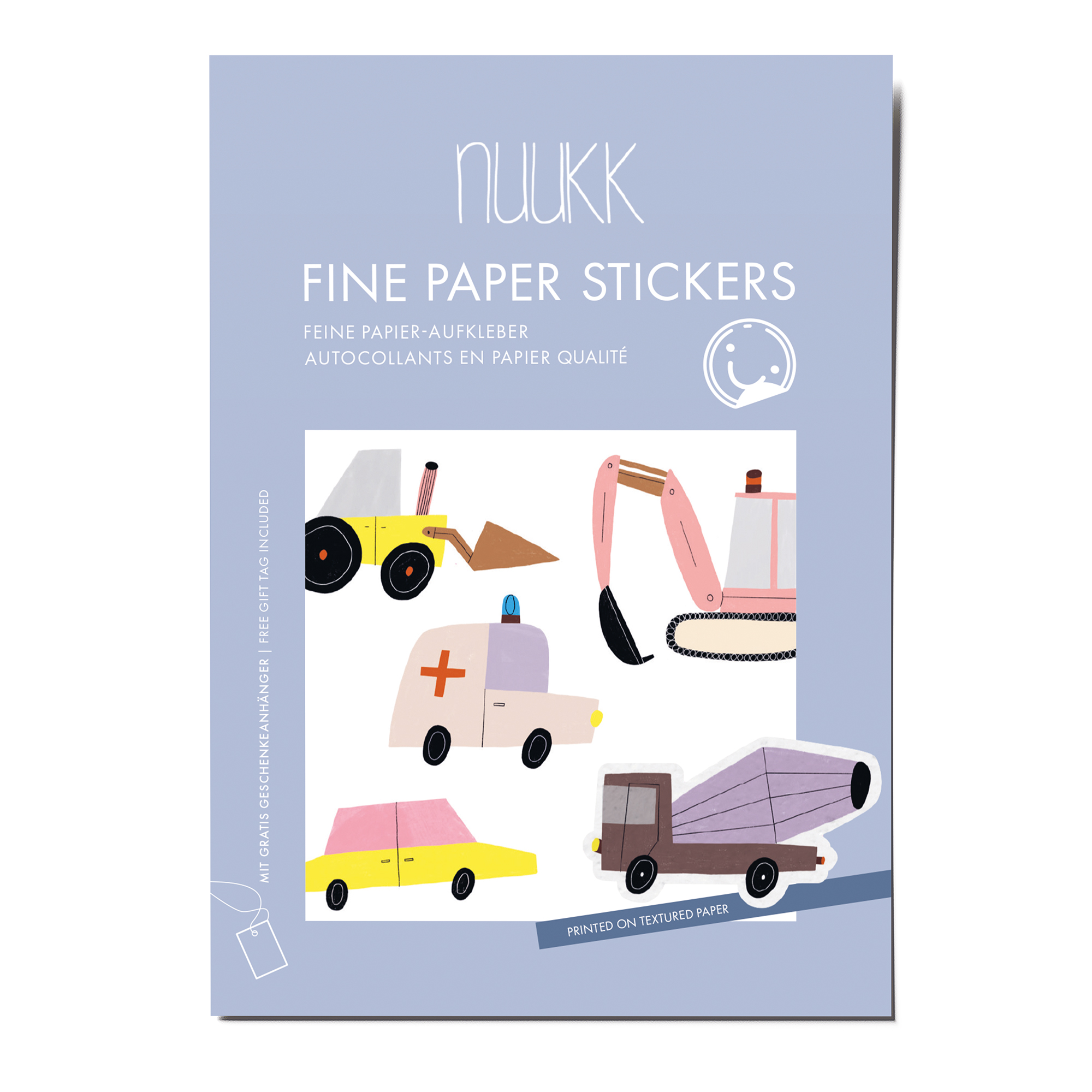 Feine Papieraufkleber "Autos", Stickerbogen, Aufkleberbogen, Aufkleberset, Stickerset für Kinder mit Bagger, Rennauto, Krankenwagen, Polizei