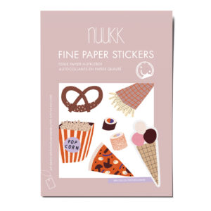 Feine Papieraufkleber Stickerbogen, Aufkleberset "Fastfood": Pommes, Eis, Pizza, Brezel, Popcorn, Sushi