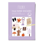 Feine Papieraufkleber Stickerbogen, Aufkleberset "Outdoor": Wohnwagen, Fliegenpilz, Baum, Tasse, Zelt, Rucksack