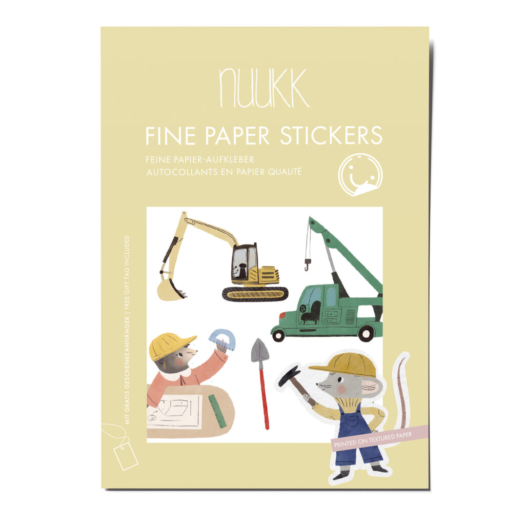 Feine Papieraufkleber Stickerbogen, Aufkleberset "Baustelle": Bagger, Kran, Maulwurf, Wühlmaus