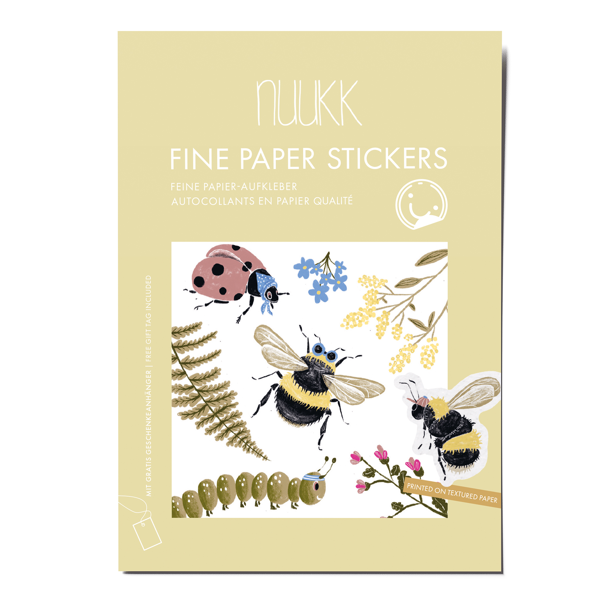 Feine Papieraufkleber Stickerbogen, Aufkleberset "Bienen": Insekten, Blumen, Marienkäfer