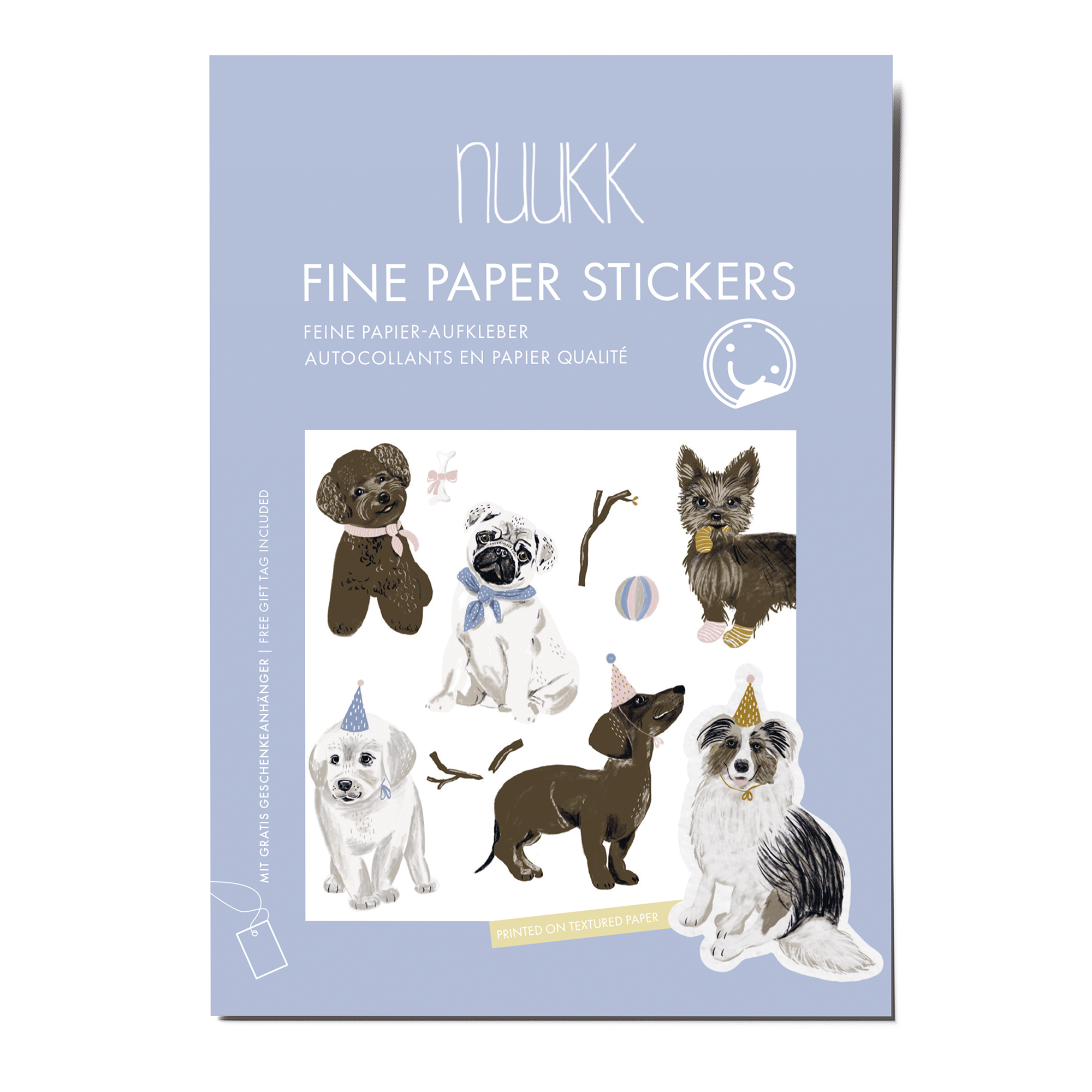 Feine Papieraufkleber Stickerbogen, Aufkleberset "Hunde": Pudel, Dackel, Mops