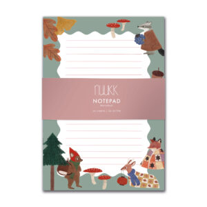 Notizblock Waldbewohner, 50 Seiten, Briefpapier für Kinder mit Waldtieren: Bär, Reh, Fuchs, Dachs, Fliegenpilz