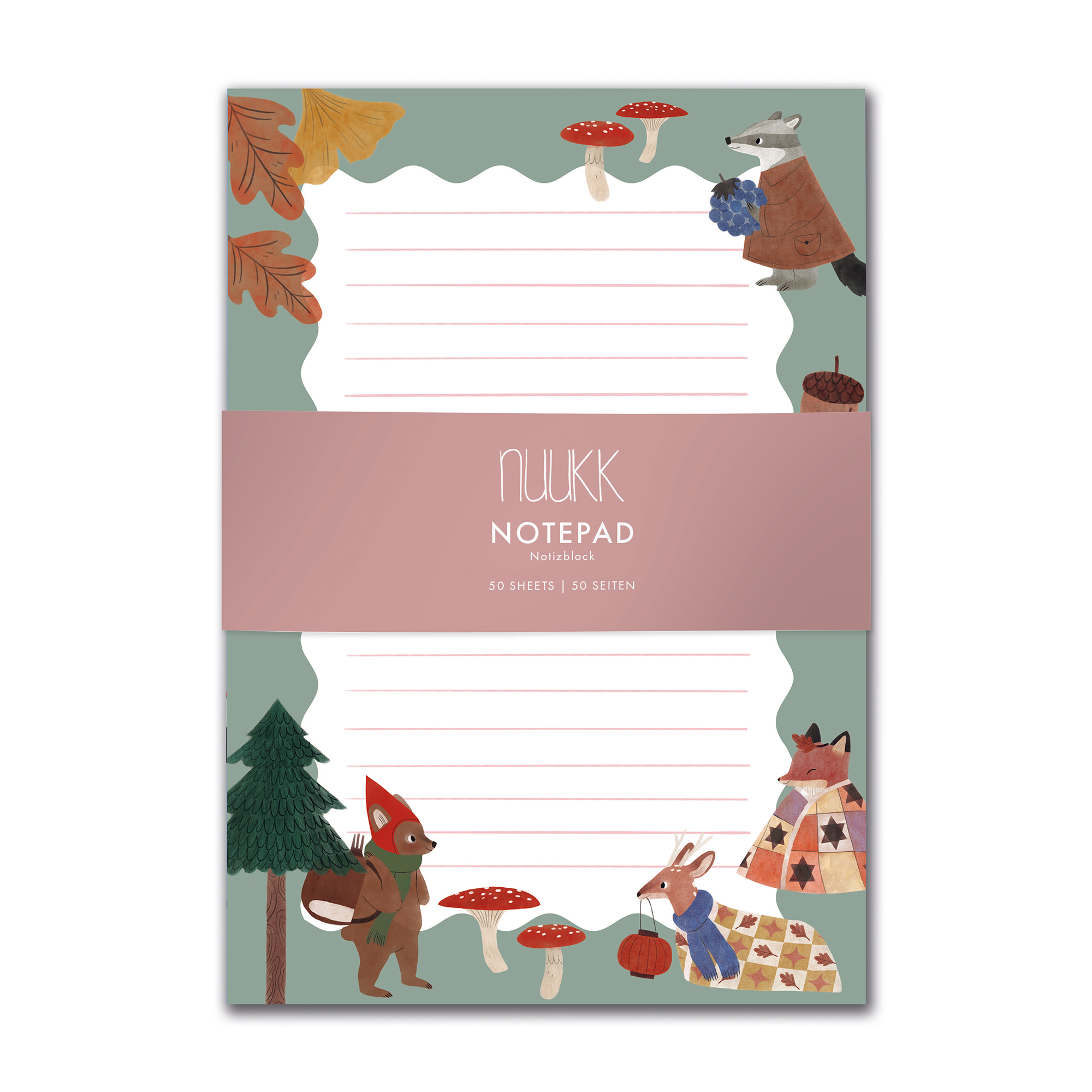 Notizblock Waldbewohner, 50 Seiten, Briefpapier für Kinder mit Waldtieren: Bär, Reh, Fuchs, Dachs, Fliegenpilz