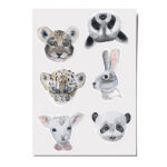 Feine Papieraufkleber Stickerbogen, Aufkleberset "Aquarelltiere": Leopard, Hase, Lamm, Panda