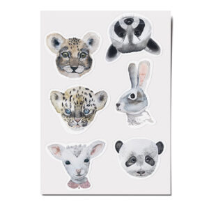 Feine Papieraufkleber Stickerbogen, Aufkleberset "Aquarelltiere": Leopard, Hase, Lamm, Panda