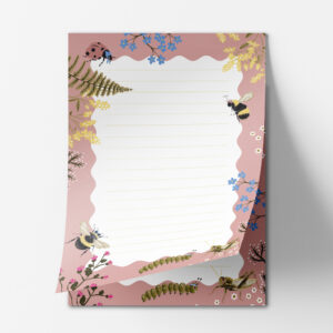 Bienen und Marienkäfer Notizblock, 50 Seiten, Briefpapier für Kinder mit süßen Insekten und Blumen