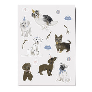 Feine Papieraufkleber Stickerbogen, Aufkleberset "Hunde": Pudel, Dackel, Mops
