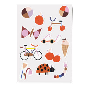 Feine Papieraufkleber Stickerbogen, Aufkleberset "Sommer": Eis, Marienkäfer, Raupe, Schmetterling, Blumen