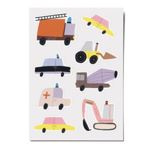 Feine Papieraufkleber Stickerbogen, Aufkleberset "Autos": LKW, Laster, Rennwagen, Bagger, Polizeiauto, Feuerwehrauto, Krankenwagen