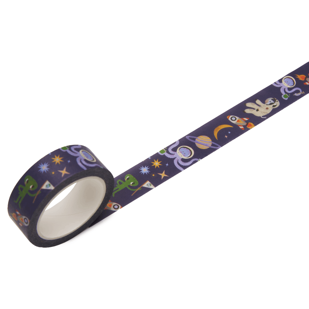 Washi Tape Space. Masking Tape mit Planeten, Rakete, Alien, Weltraum-Kuh, Sterne, Mond
