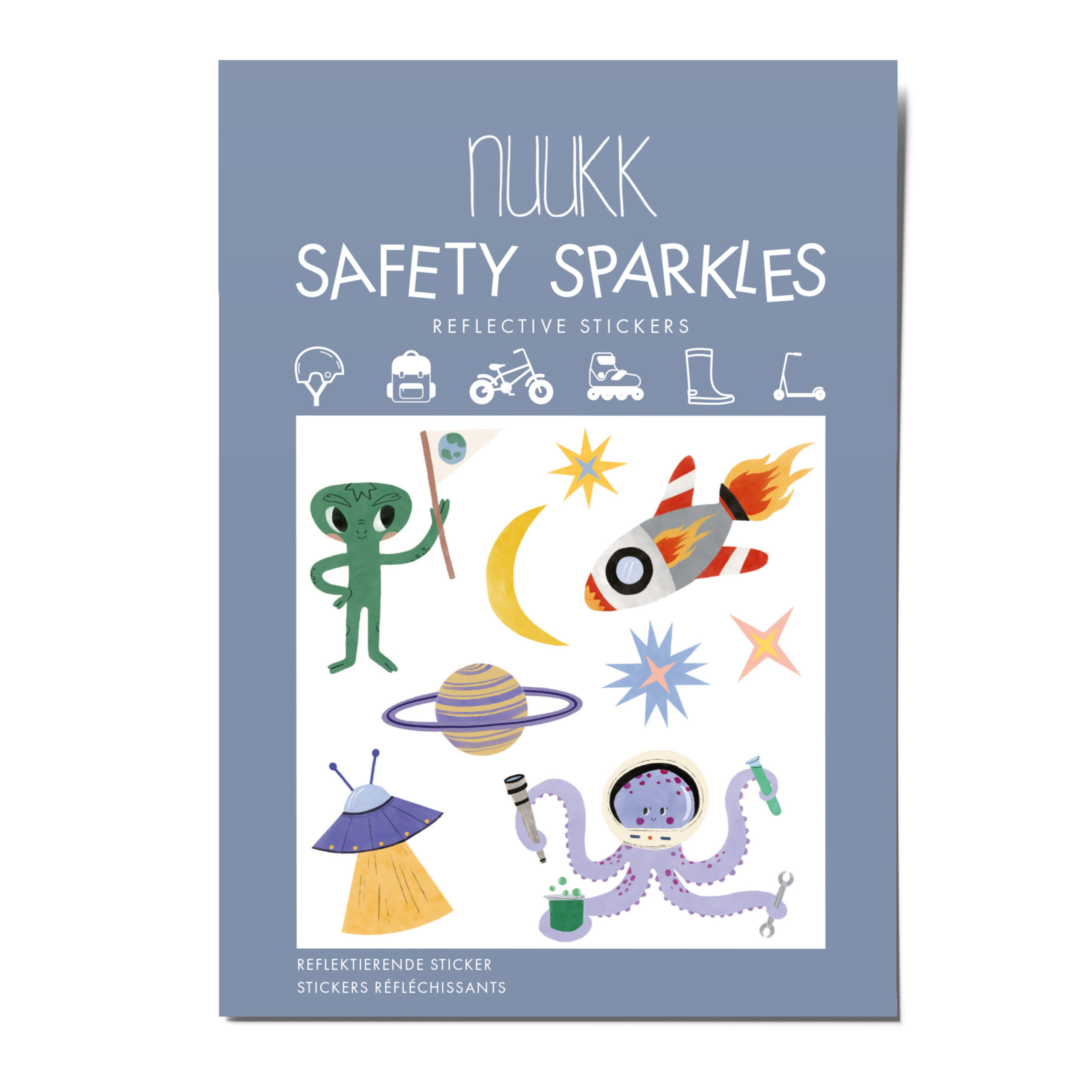 Reflektierende Sticker Space, Reflektierende Aufkleber, Space, Alien, Rakete, Sterne, Sicherheit im Straßenverkehr, Aufkleber für Fahrrad und Helm