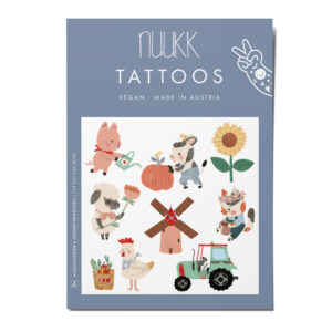 Kindertattoos Bauernhof, Tattoos Bauernhof, ohne Talc, one BHA, ohne PTFE, Schwein, Kuh, Lamm, Traktor, Katze, Sonnenblume, Huhn, Kindertattoos Bauernhof