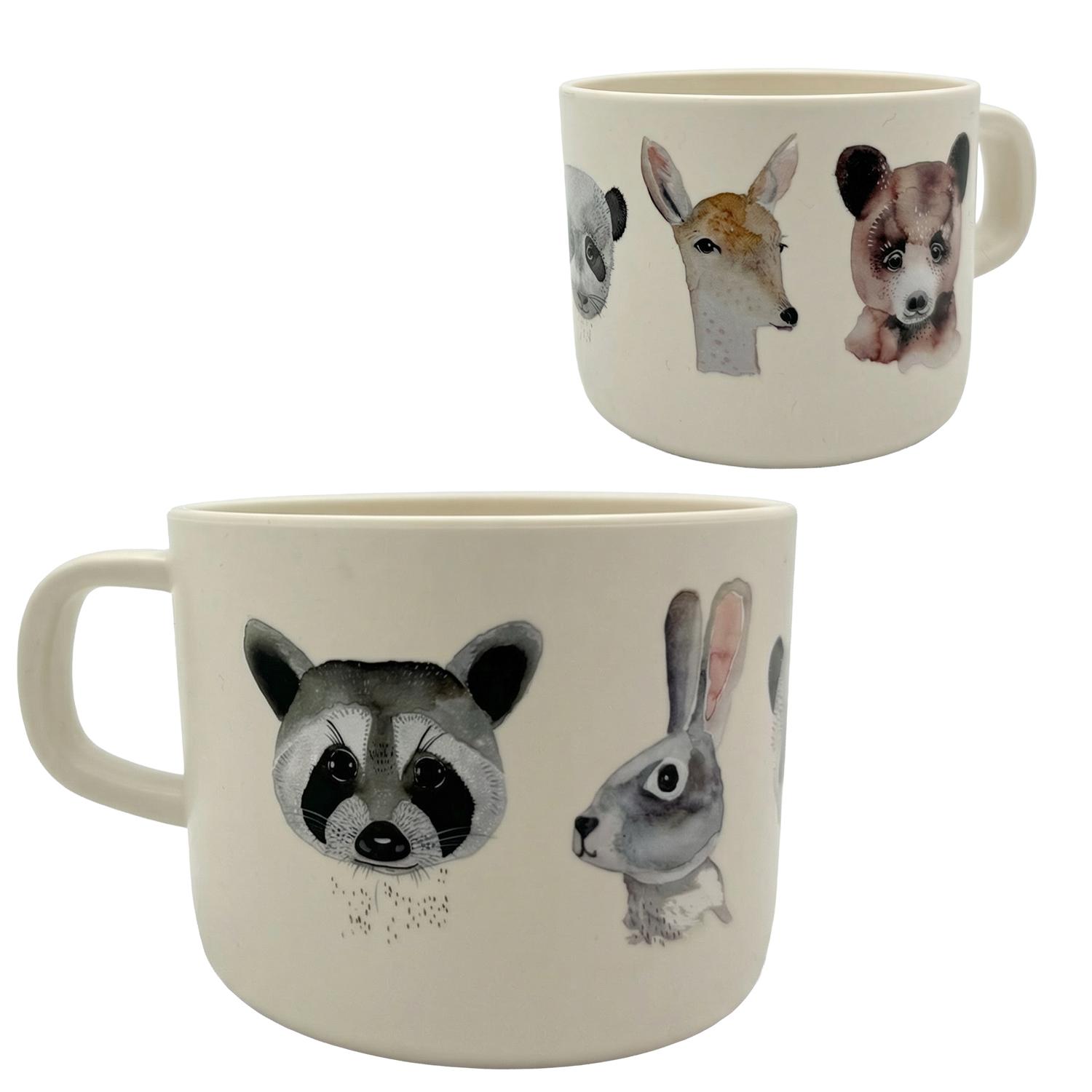 Kindertasse Tiere, Bär, Panda, Hase, Reh, Aquarellillustrationen, rPET, lebensittelsicher, LFGB, EU-Standards