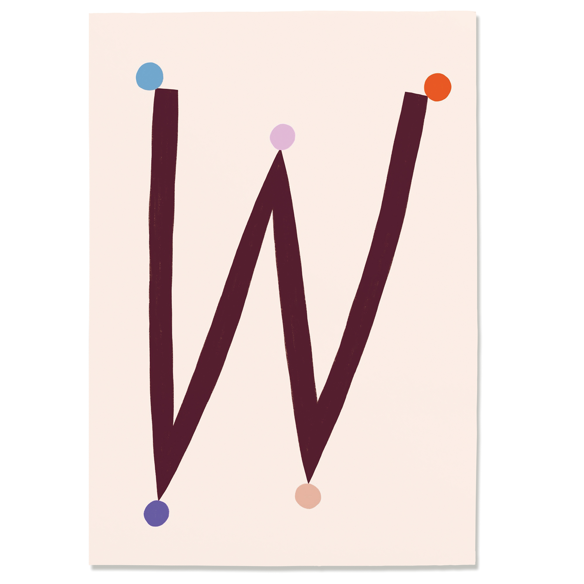 Postkarte W, Postkarte Buchstabe W, illustrierte Postkarte mit Buchstabe W, ABC Postkarten, Postkartenset ABC, Buchstabenpostkarten von Anna Katharina Jansen